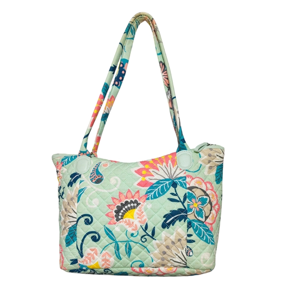 Vera Bradley Carson Mint Green Quilted Floral Medium Tote Bag Handbag Purse - Picture 2 of 10